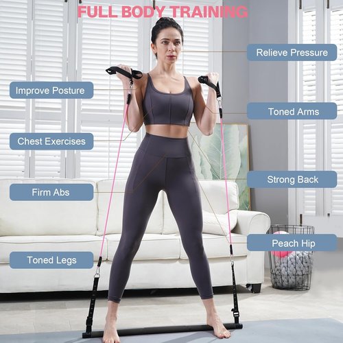 Kisnbld Pilates Bar Kit - Multifunctional Portable Bar with 3 Resistance Bands for Home Workouts