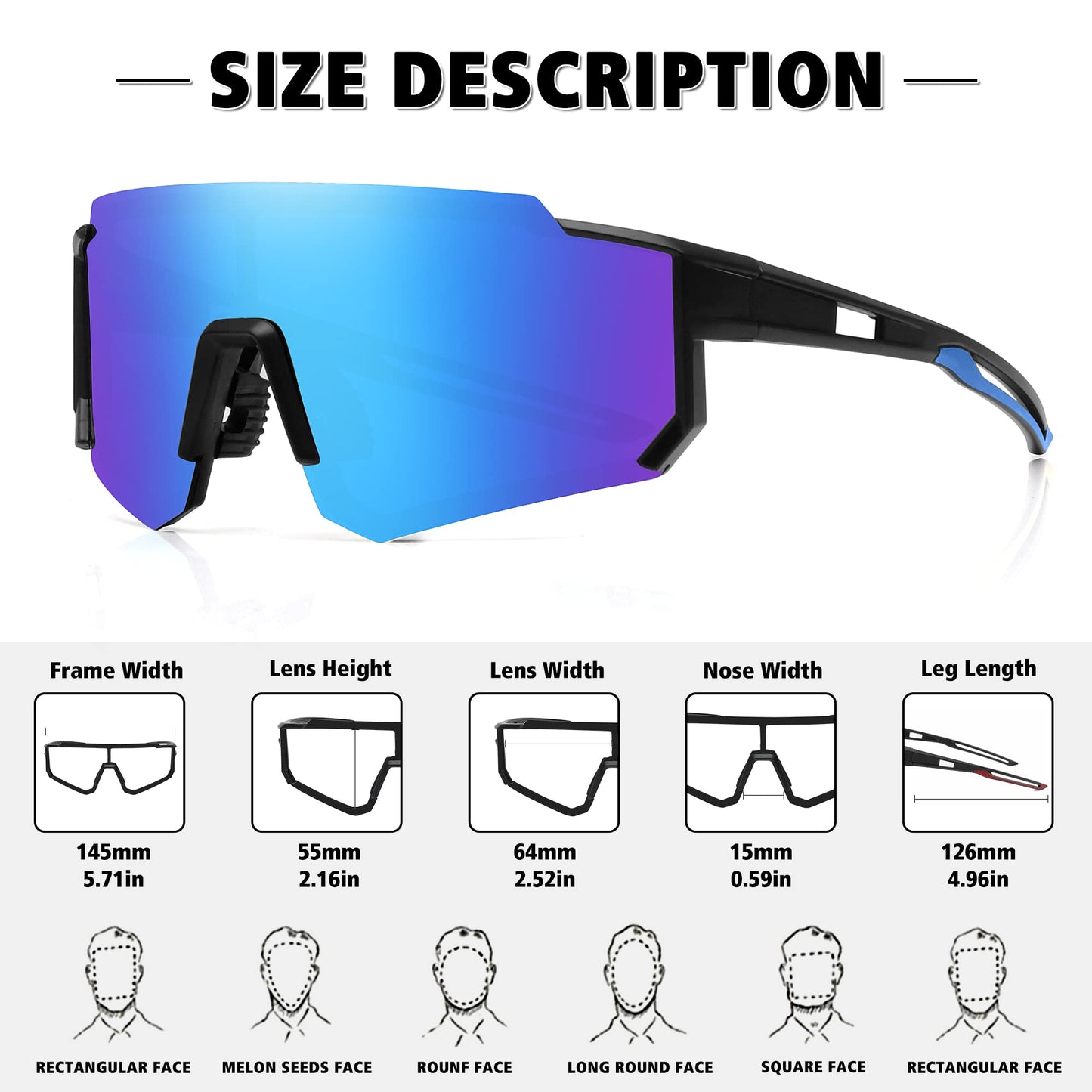 STORYCOAST Polarized Sports Sunglasses for Men Women,Bike Glasses Cycling Mountain Bike Sunglasses UV400 Protection Black-Blue