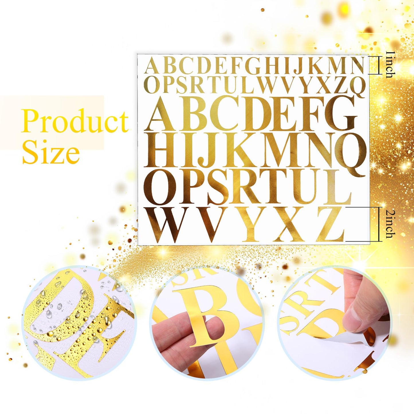 Fulmoon 8 Sheets 416 Pcs Vinyl Letters Stickers Alphabet Number Self Adhesive Letters Stick on Vinyl Waterproof Mailbox Decals for Mailbox Signs Window Door Cars(Mirror Gold,1 Inch, 2 Inch)