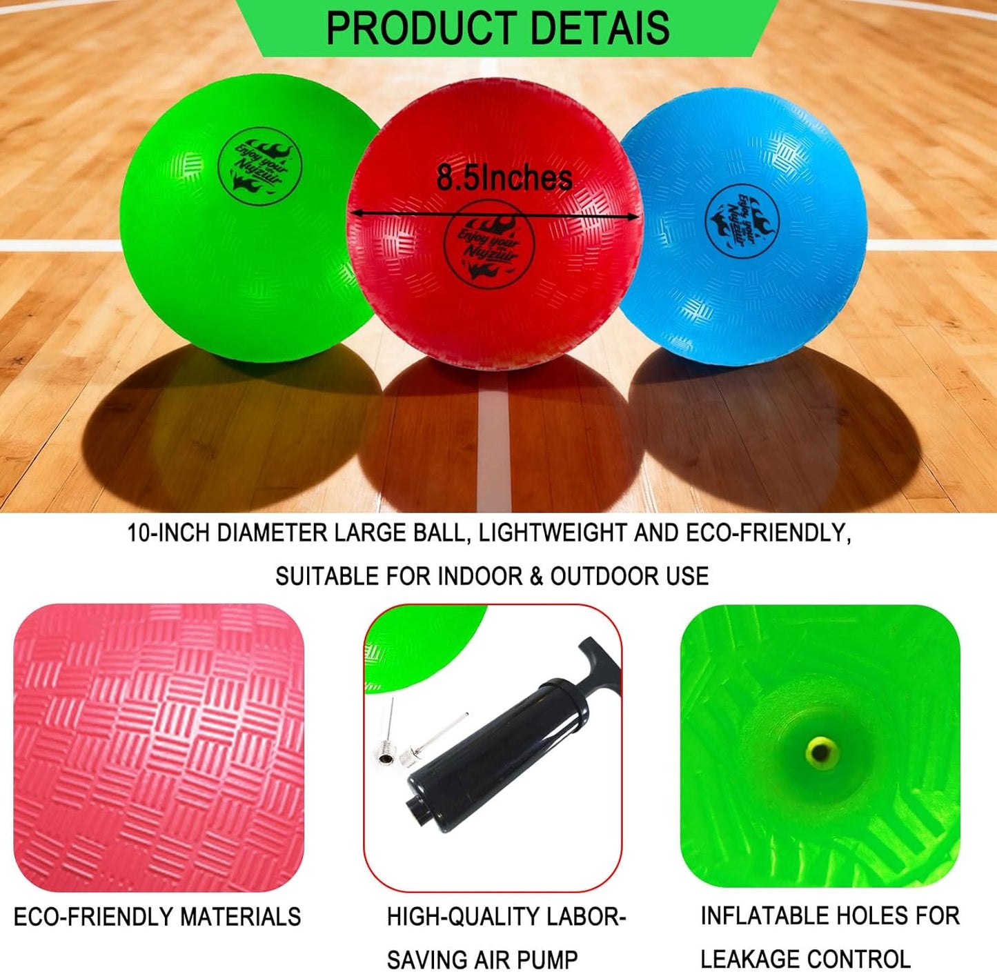 Skiennix 10-Inch Dodgeball Balls - Durable Rubber Kickball for Kids | Indoor & Outdoor Play with Pump
