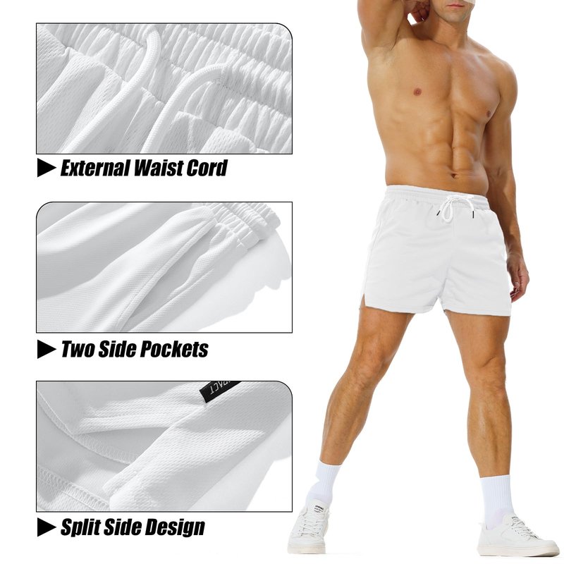 AIMPACT Men's 5 Inch Mesh Gym Shorts Quick Dry Bodybuilding Weightlifting Pants Training Workout Running Jogger Shorts with Pockets（White S）