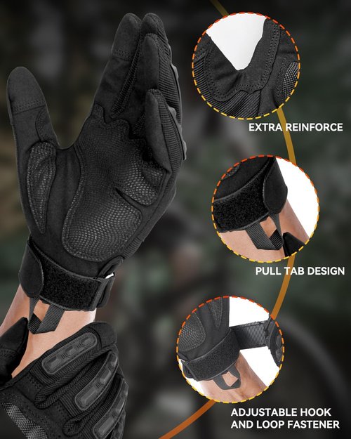 KUMGIM Tactical Motorcycle Gloves - Black Touchscreen with Hard Shell for Outdoor Sports & Work