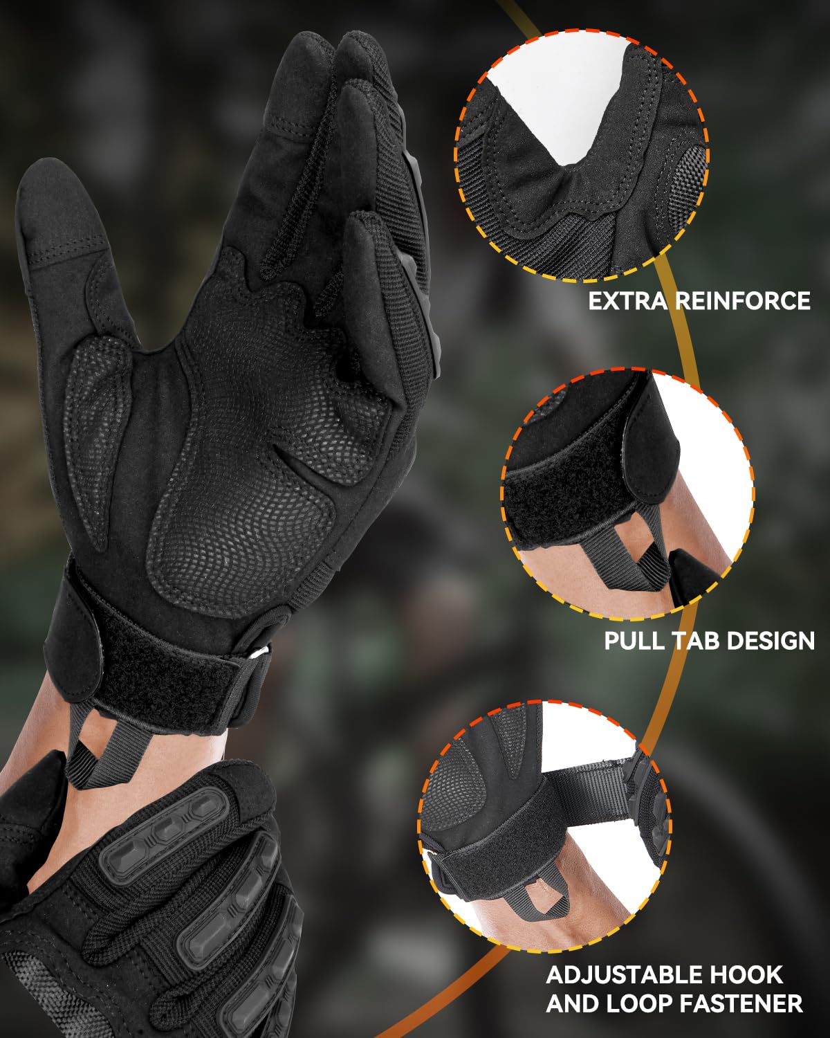 Tactical Gloves for Men and Women, Motorcycle Gloves Black Touchscreen with Hard Shell for Airsoft, Paintball, Motocross, Hunting, Shooting, Camping, ATV Riding, Outdoor Sports, Work (Black, Medium)