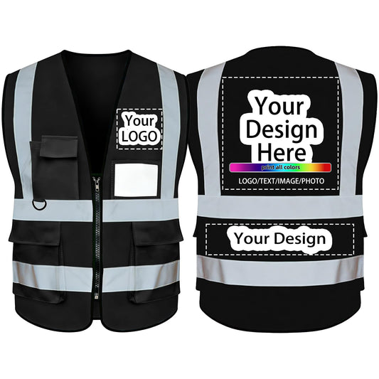 evershare 1 Pack Custom Safety Vest Logo Customize Class 2 High Visibility Safety Vests Reflective with Pockets and Zipper Breathable Security Vest (Yellow,L)