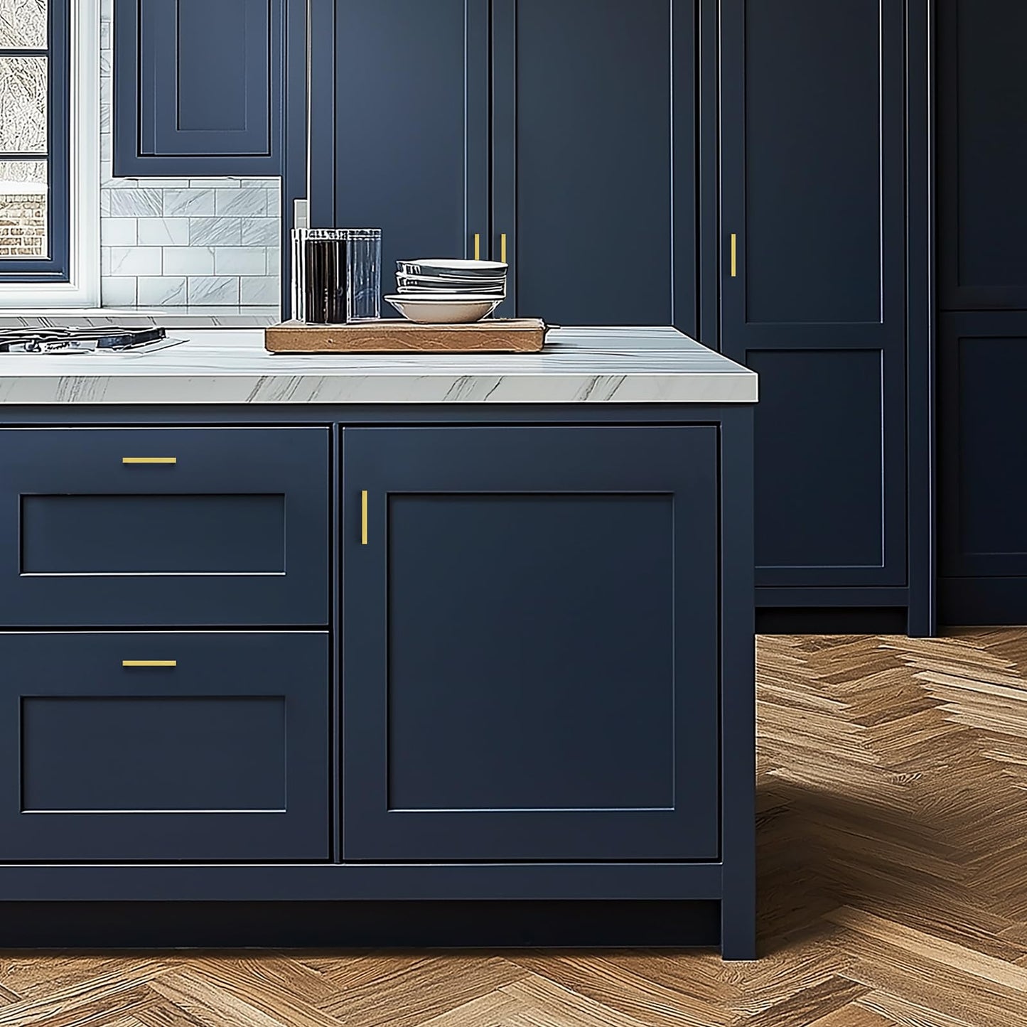 JOY DECOR 2 Pack Cabinet Handles, Gold Cabinet Pulls, 4 Inch Kitchen Handles Square Drawer Pulls Stainless Steel Drawer Hardware Handles, 102mm Hole Centers