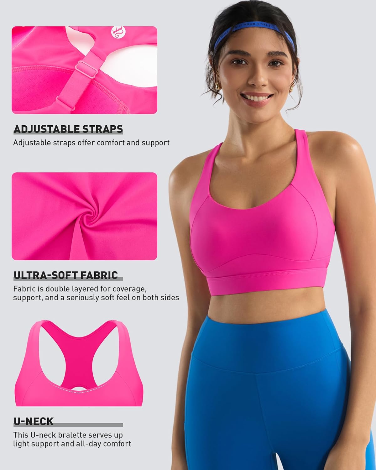 RUNNING GIRL High Support Sports Bra - Adjustable Straps & Sewn-In Pads for Women | Perfect for Workouts