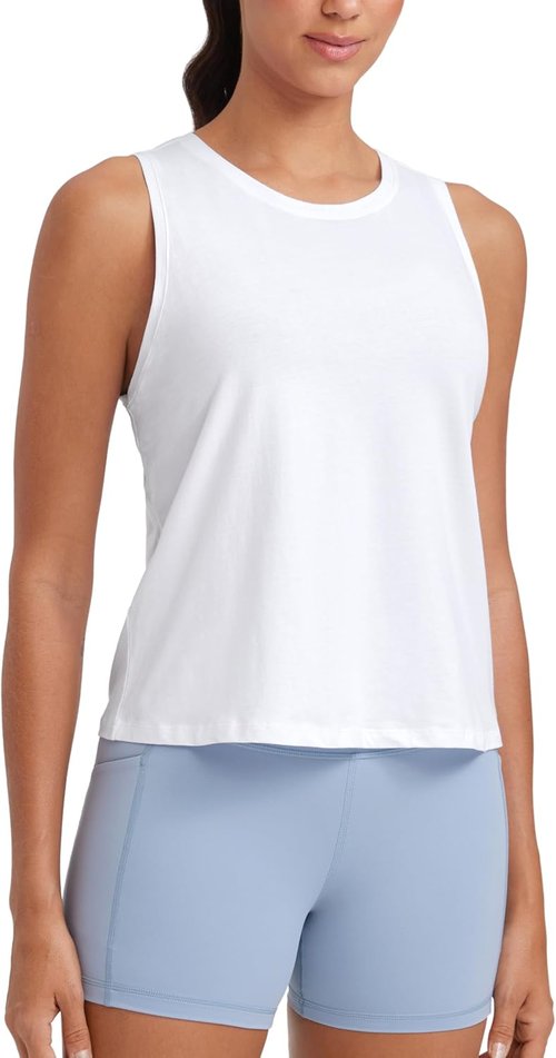 CRZ YOGA Women's Sleeveless Pima Cotton Tank Top - Comfortable Athletic Shirt for Gym & Yoga
