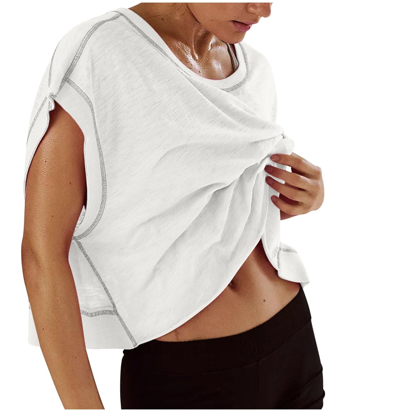 Open Back Tops for Women Backless Workout Short Sleeve Shirts Gym Yoga Athletic Tshirt 2025 Slouchy Crop Running Tees, Summer Tops for Women
