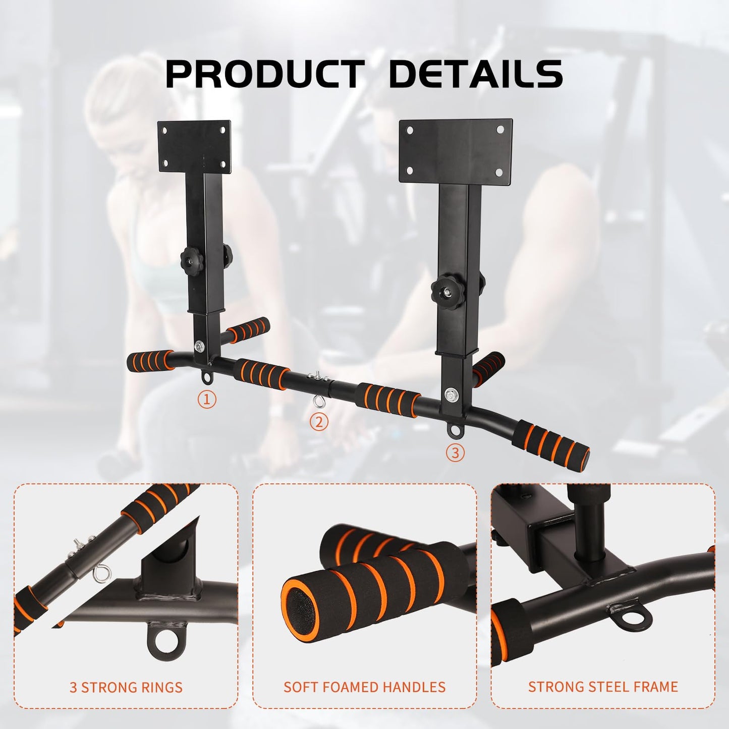 Pull Up Bar Wall Mounted: Wall Adjustable Joist Mount Pull Up Bar & Chin Up Bar for Home Gym Workout Strength Training Equipment