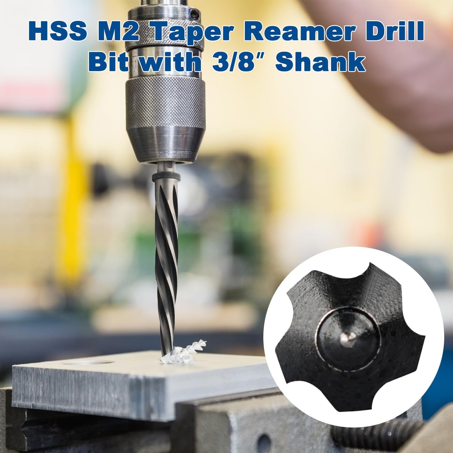 Rocaris 3/8" M2 HSS Taper Chucking Reamer Drill Bit, Taper Reamer Drill Bit for Steel, Alloy, Aluminum, Wood, Plastic
