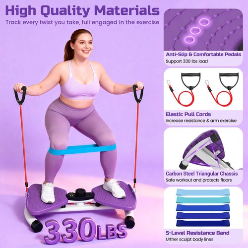 KVKVMO Waist Twister Machine Exercise - Ab Twister Board for Exercise with 5 Resistance Bands, 330LBS Capacity Waist Twisting Fitness Tool with LED Display for Women Home Workout