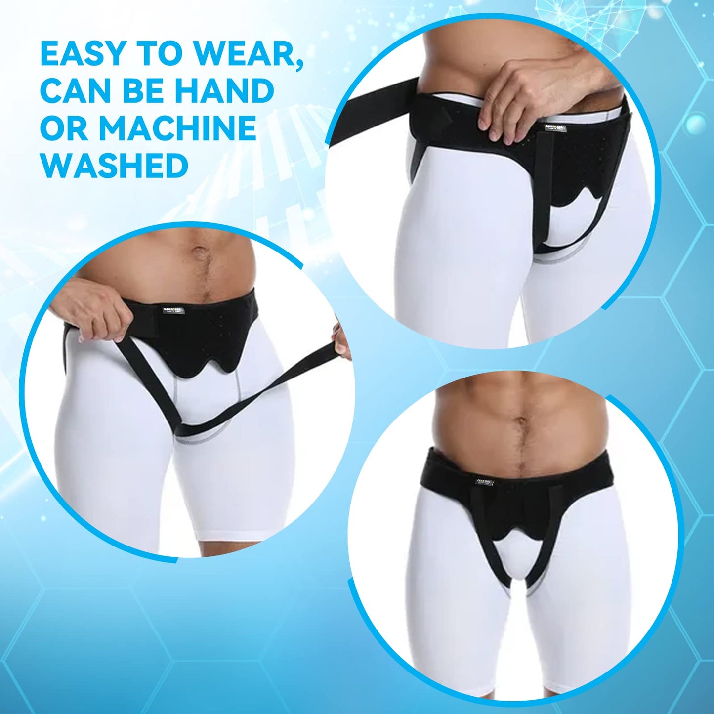 leeveel Hernia Belts for Men,Medical Hernia Guard Inguinal Truss for Single/Double,Sports Hernia Adjustable Waist Strap with 2 Removable Compression Pads (Large)