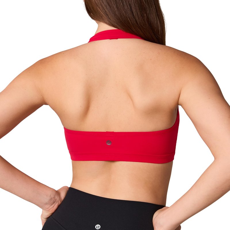 UNISSU Hugcurve Halter Detachable Racerback Sports Bras for Women Square Neck Padded Open Back Yoga Workout Top Aurora Red Medium