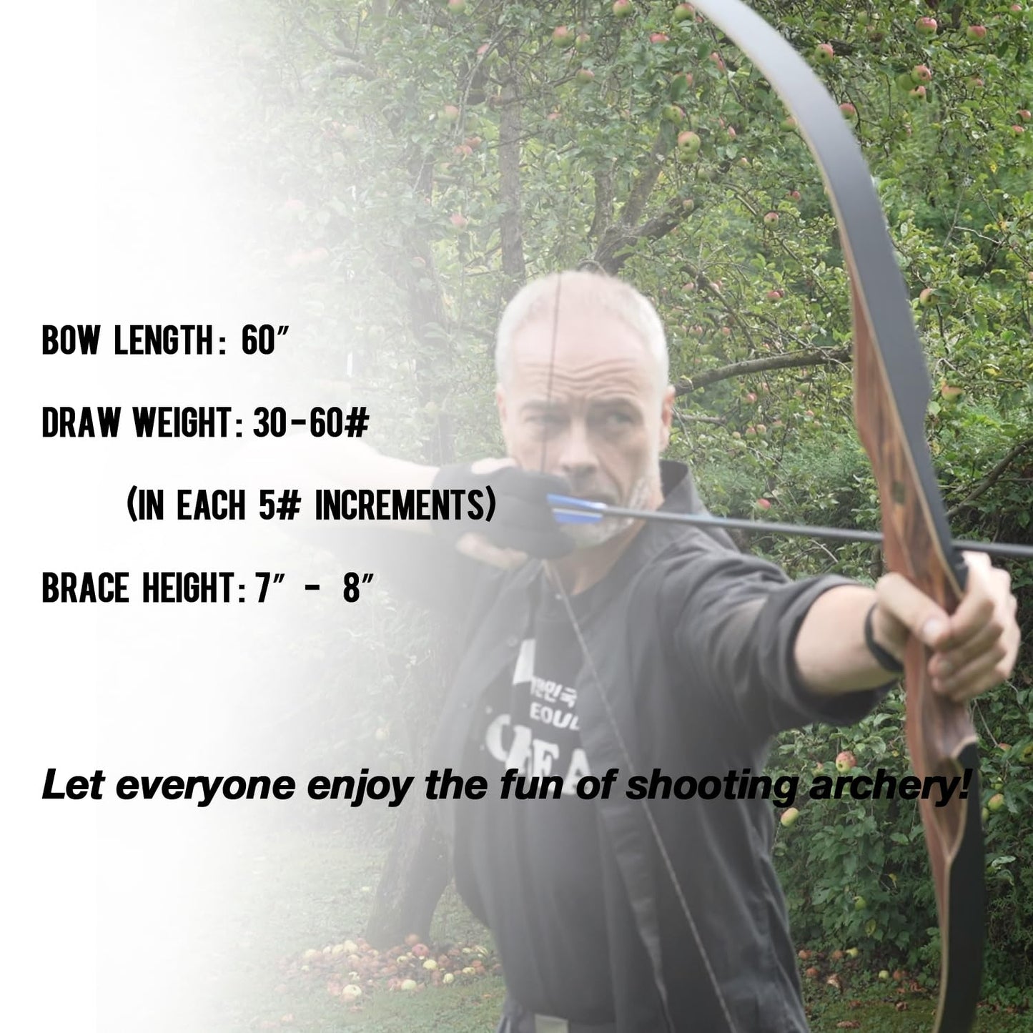 Sanlida Archery 60" Royal X8 One-Piece Bow Traditional Wooden Hunting Bow Handmade Hunting Bow and Arrows Kit for Adults & Traditional Archers, RH Only (50lbs, Dark Wood)