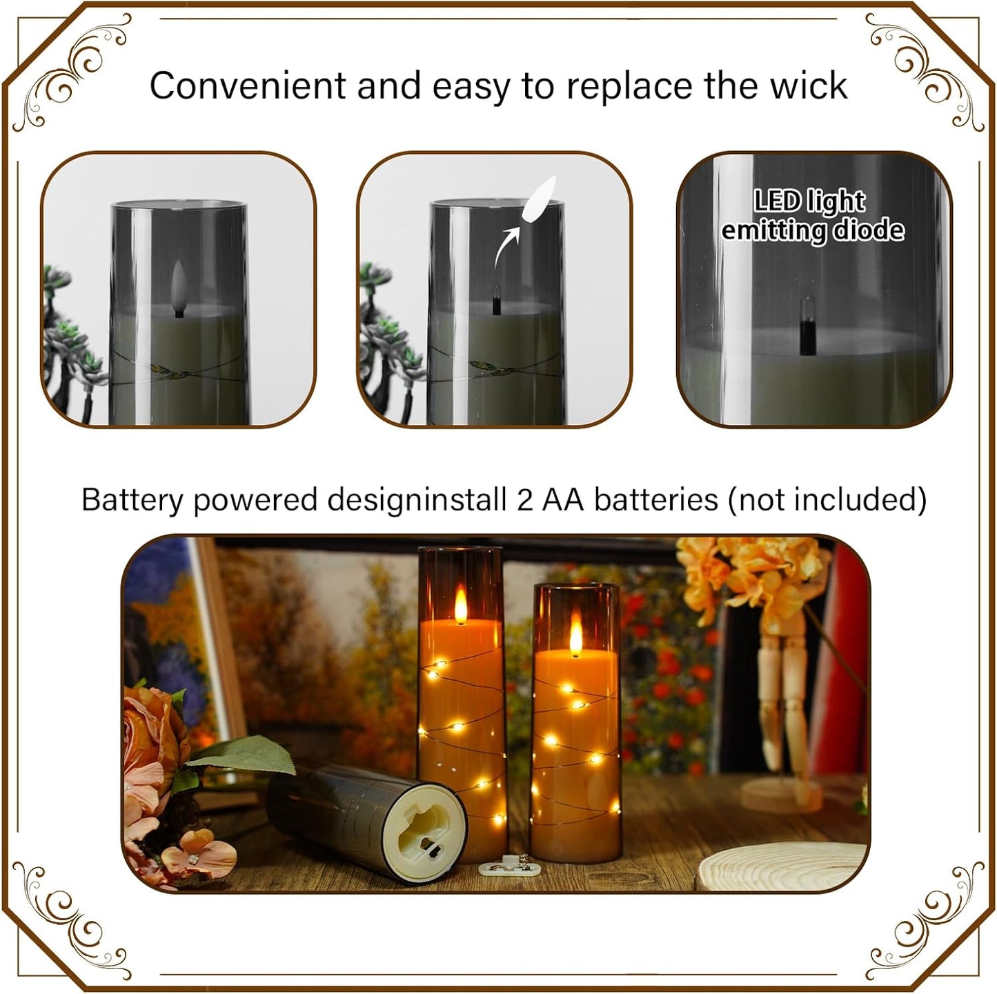 Flameless LED Pillar Candles Set - 9 Pcs White with Remote & Star String for Home Decor
