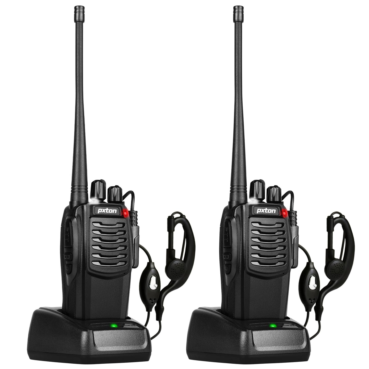 pxton S1 walkie talkies for Adults with earpieces and Rechargeable 1500mAh Li-ion Battery，walkie Talkie has VOX，TOT，Emergency Alarm，Battery Low Alert，Flashlight，Scan Function（2 Pack）