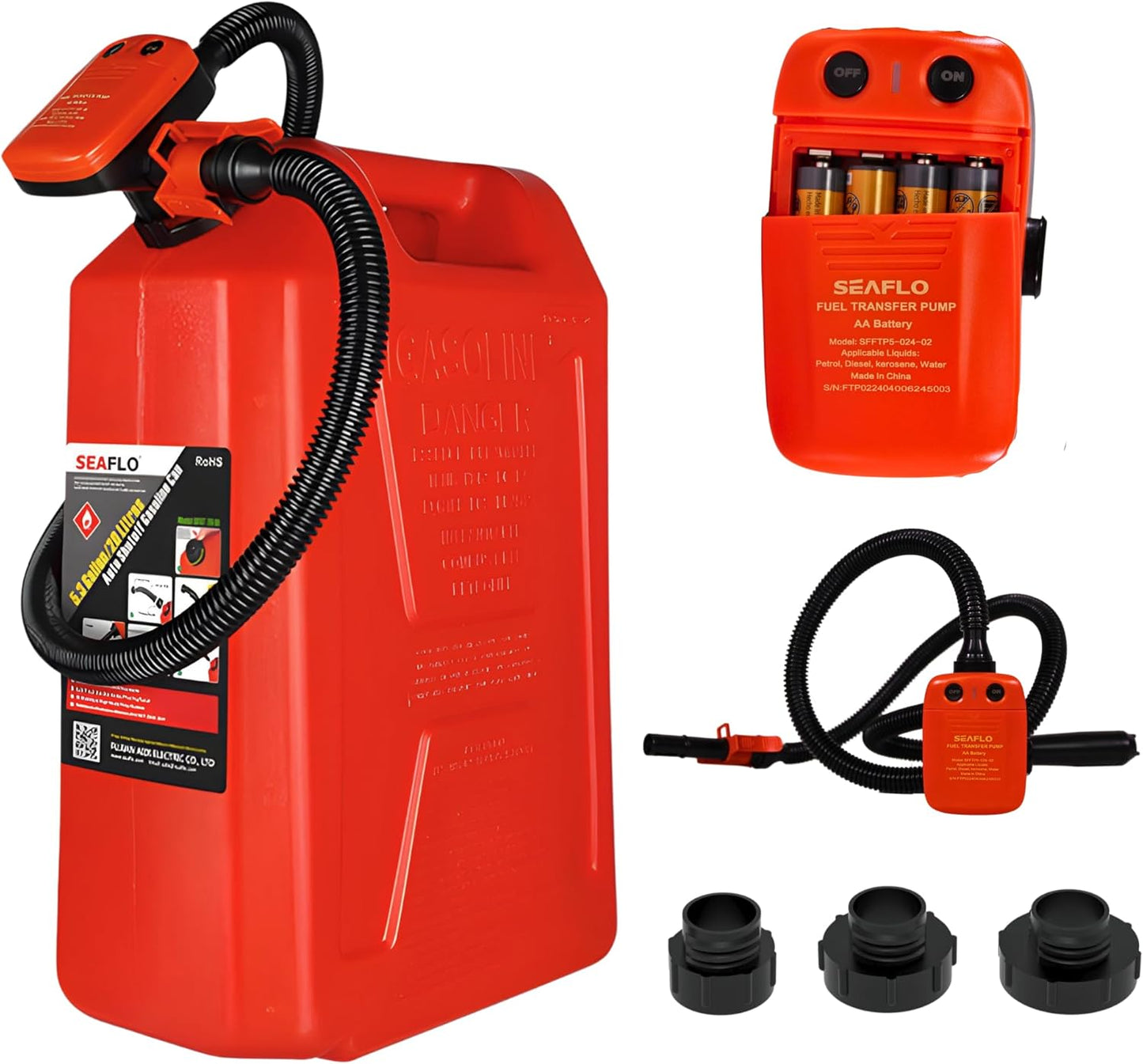 SEAFLO Automatic Fuel Transfer Pump - 2.4 GPM Flow with Auto-Stop Sensor | Portable Gas Can Pump for Oil, Diesel, Gasoline