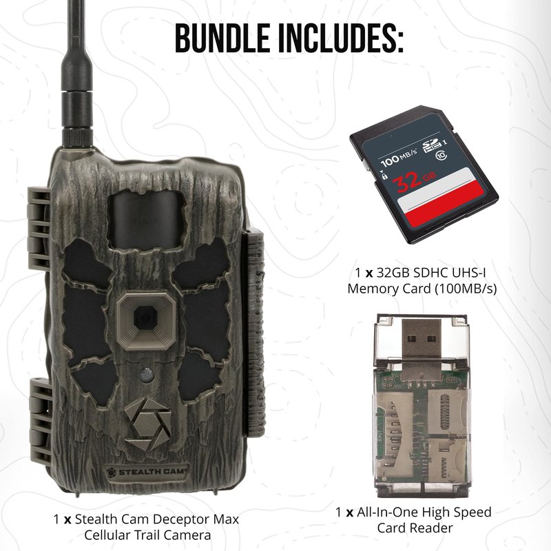 Stealth Cam 40MP Deceptor Max Cellular Trail Camera with 32GB Memory Card and Card Reader (3 Items)