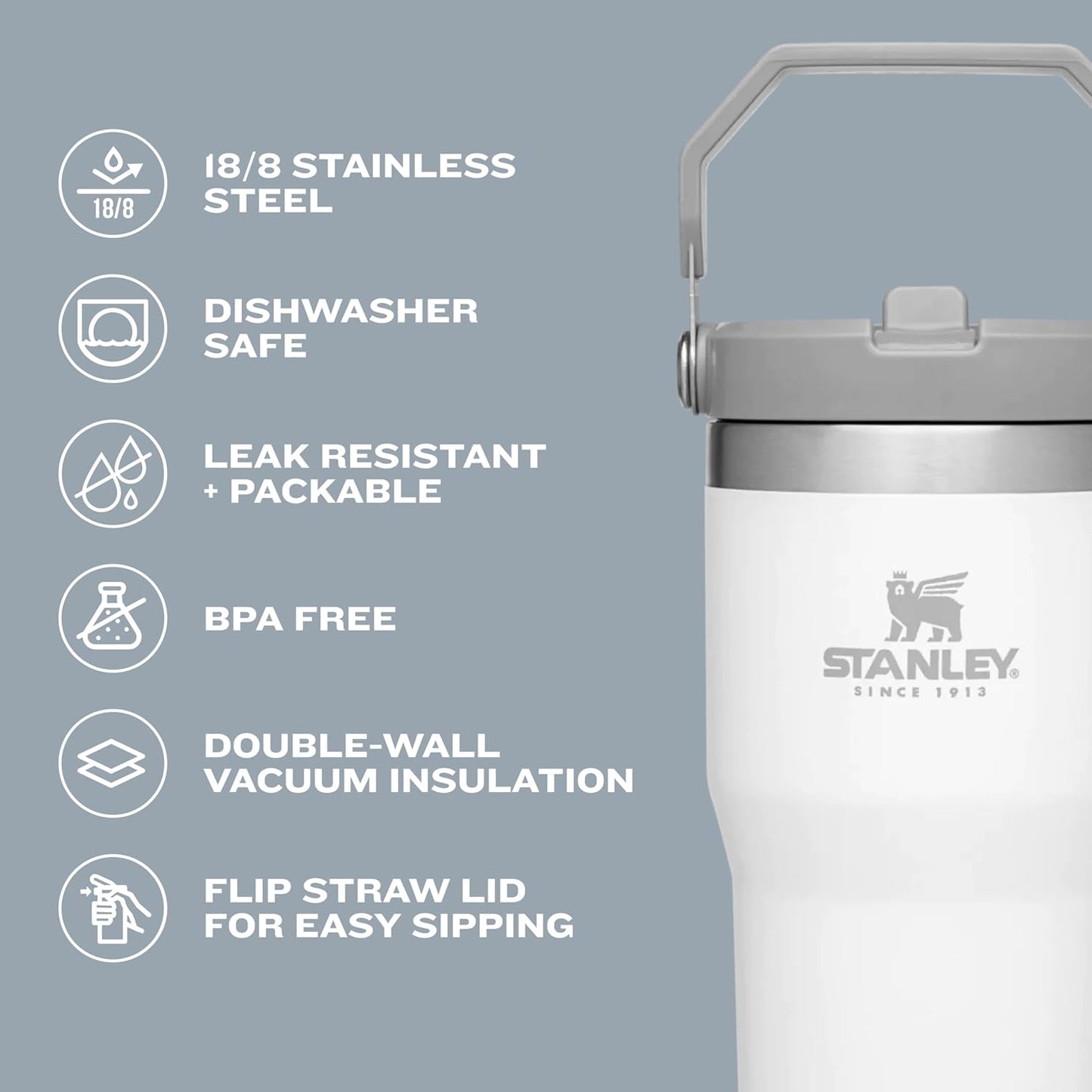 Stanley IceFlow 30 oz Flip Straw Tumbler - Insulated Stainless Steel, Leak Resistant, BPA-Free | Alpine Color