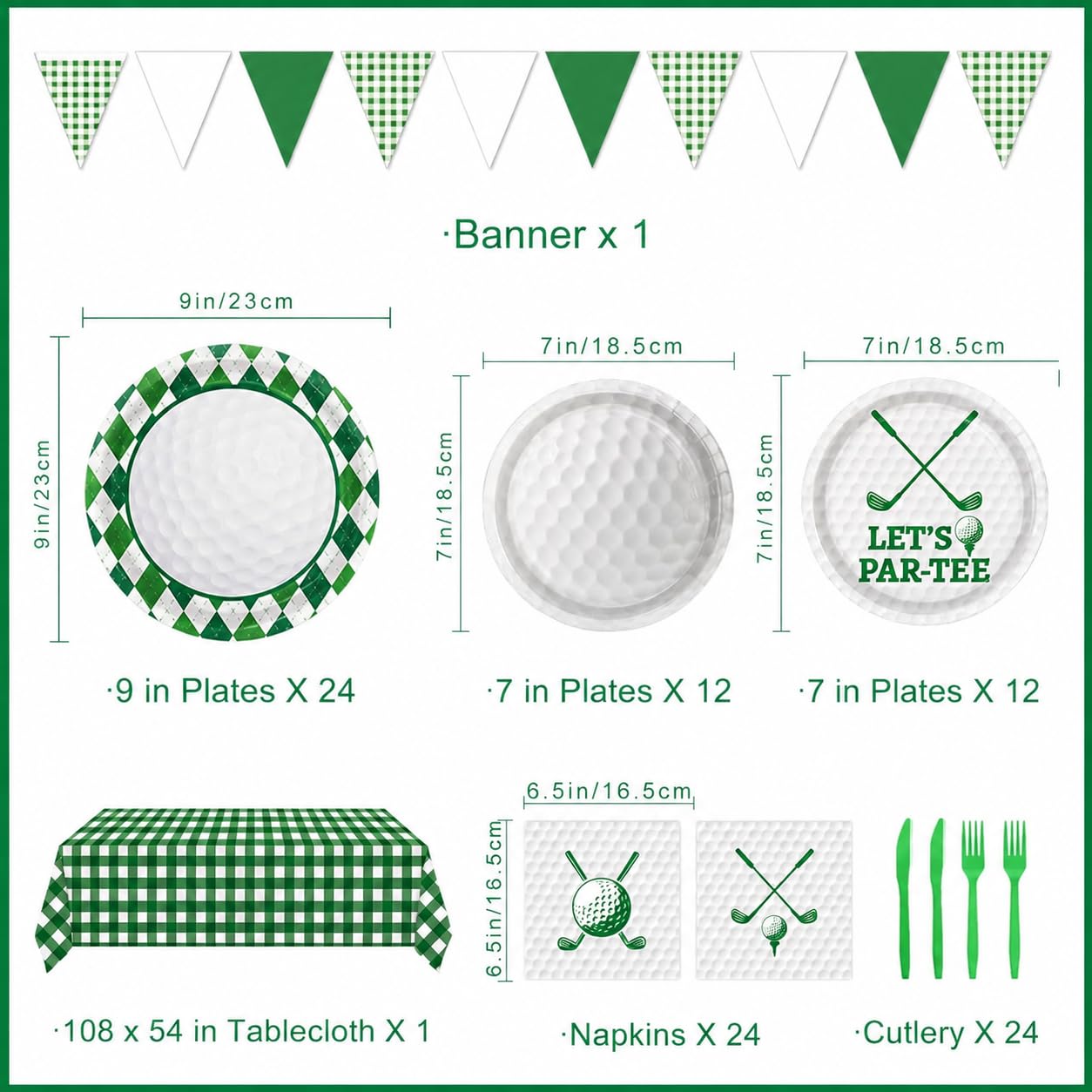 LINHAXM Golf Party Decorations Include Plates, Napkins, Forks, Banner, Tablecloth — Sports Birthday or Baby Shower Golf Birthday Decorations, Serves 24