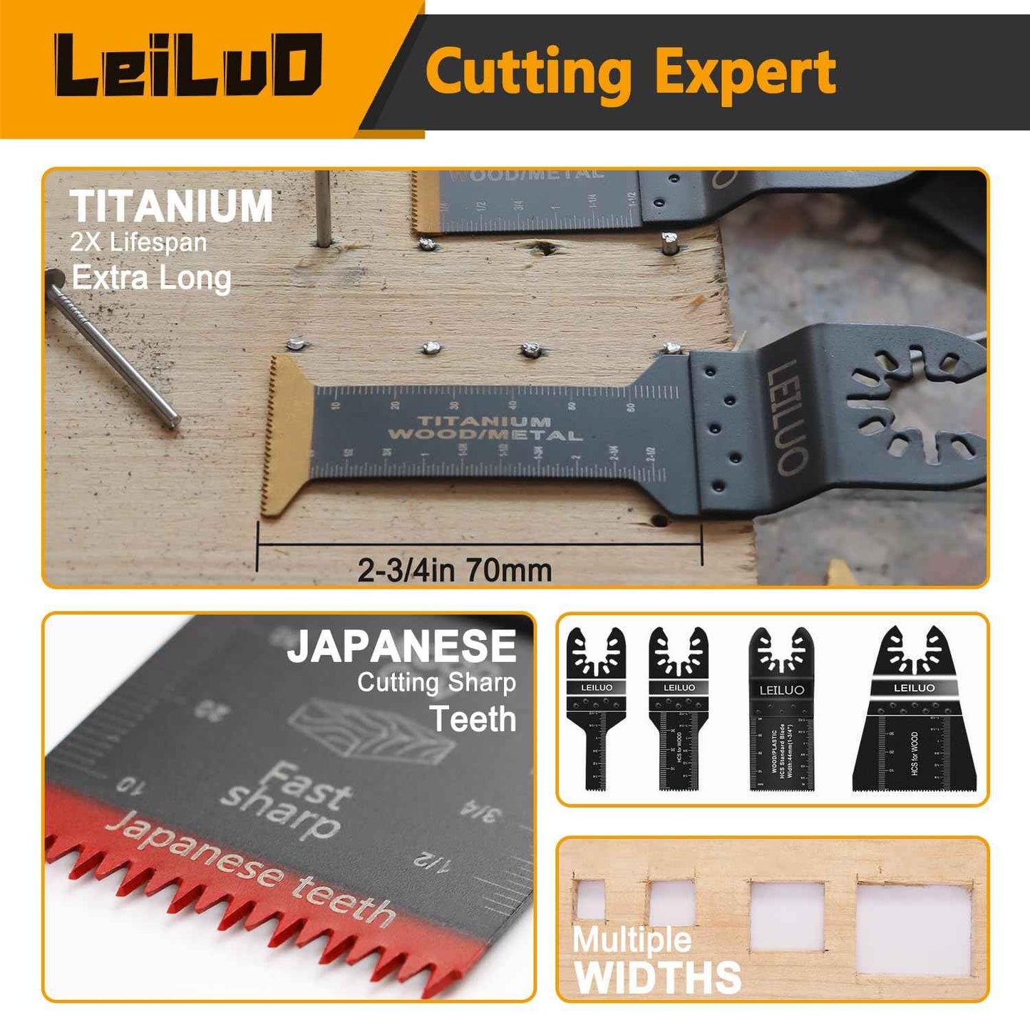 LEILUO 34 Pcs Multitool Blade Kits for Wood Nails Drywall Cutting Oscillating Saw Blades Universal Oscillating Tool Accessories with Storage Bag Compatible with DeWalt Makita Dremel and More