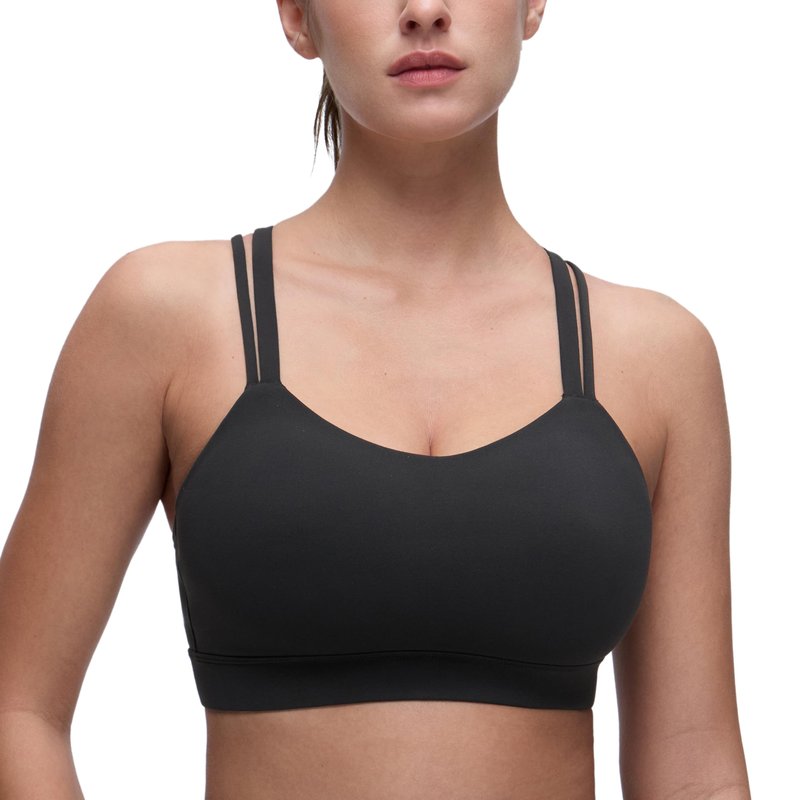 CRZ YOGA Softness Mold Butterluxe D/DD Cup Longline Sports Bras for Women - Supportive Double Straps Cross Back Yoga Top Black Large