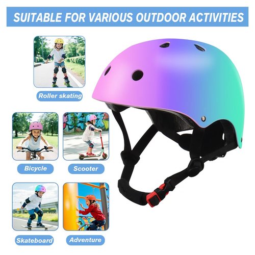 Color Gradient Adjustable Kids Bike Helmet with Knee & Elbow Pads Set | Multi-Sport Safety Gear for Boys & Girls Ages 5-14 | Skateboarding, Scooters, Roller & Inline Skating, Longboarding
