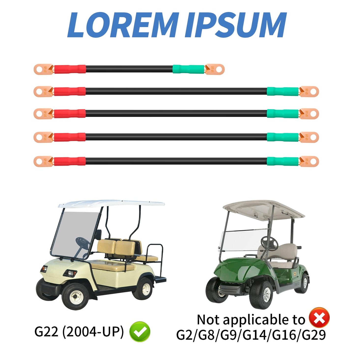 10L0L Golf Cart G22 Battery Cables 48V for Yamaha G22 Golf Cart, 4 Gauge 5 PC Golf Cart Battery Cable Kit - 5 Pack