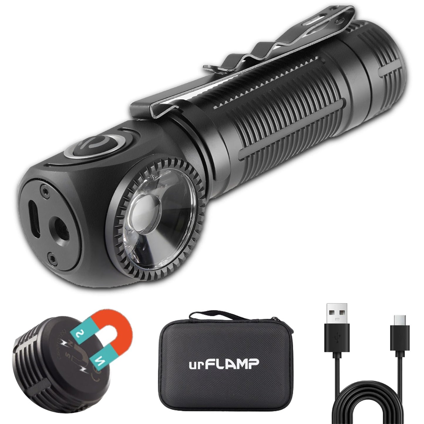 urFlamp C6 2000 Lumens Rechargeable Flashlight, 3800mAh Proximity Sensor & Right-Angle LED Flashlights, Magnetic Base, TIR Lens, IP68 Waterproof, Hands-Free Sensing Control