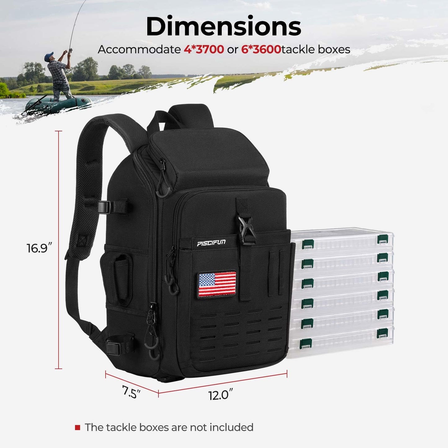 Piscifun Fishing Tackle Backpack, Rod & Gear Holder, Water-Resistant