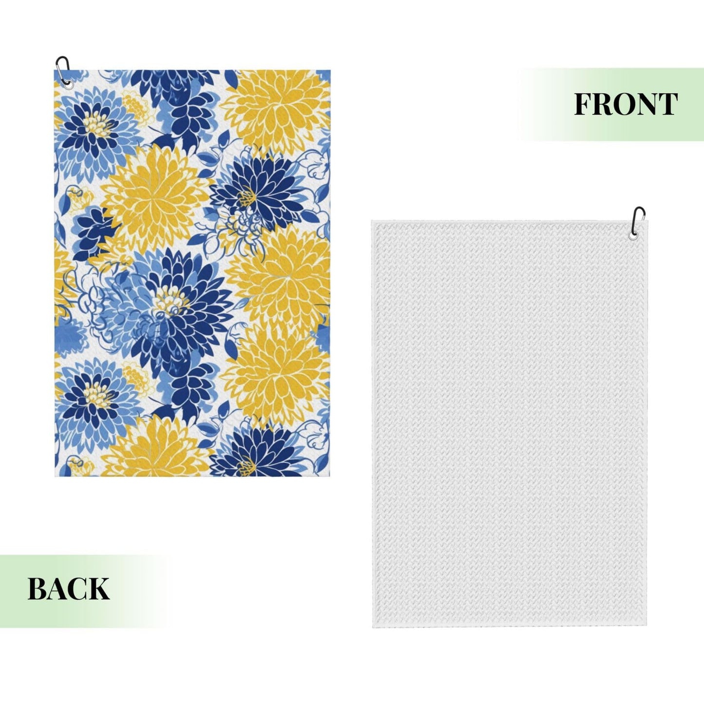 hsbolediy Golf Towels for Men Golfers 16"x24", Flower Blue Floral Yellow Custom Golf Towel Gifts Accessories for Golf Bags