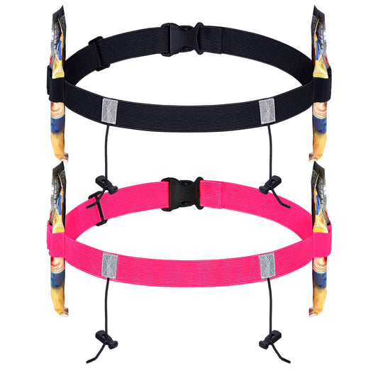 JOVITEC 2 Pieces Race Number Belt with 6 Gel Loops for Running Cycling Triathlon Marathon (Pink and Black)