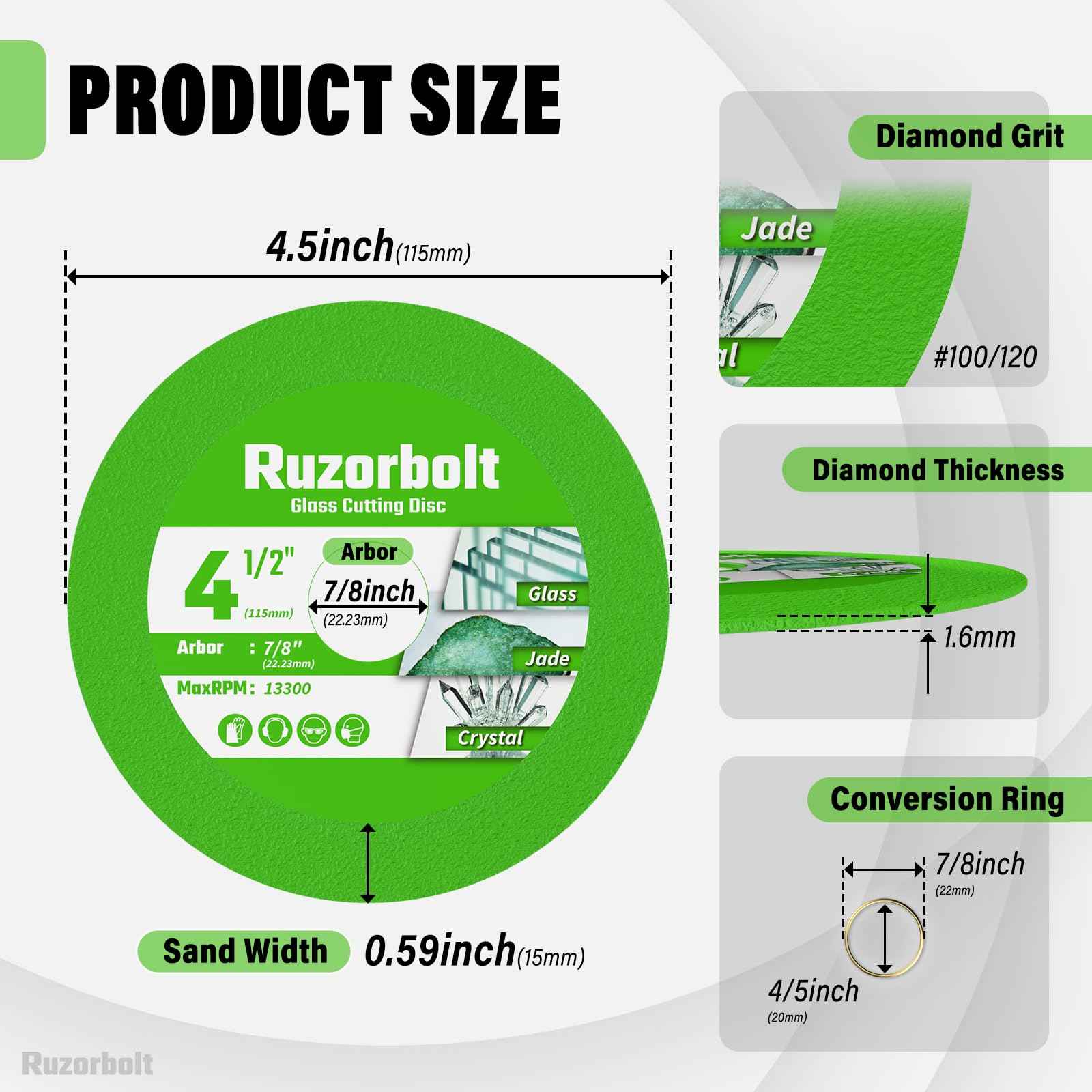 5 PCS 4-1/2 Inch Glass Cutting Disc for Angle Grinder, Diamond Saw Blades Grinding & Cutting Discs for Ceramic, Crystal, Marble, Jade, Tile, Wine Bottle, 7/8" Arbor