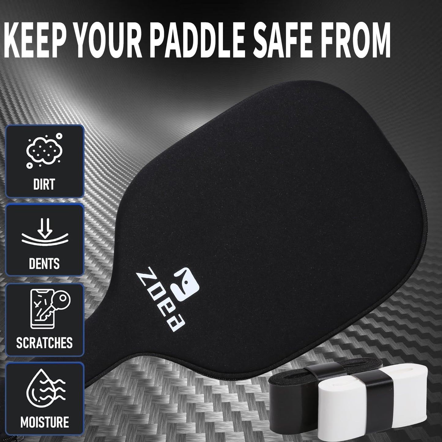 ZOEA Pickleball Paddle, USA Pickleball Approved, 16MM Polypropylene Honeycomb Core, Edgeless Style 3K Raw Carbon Fiber Surface + Carbon Abrasion Surface, Ideal for Novice and Professional Players 1PC