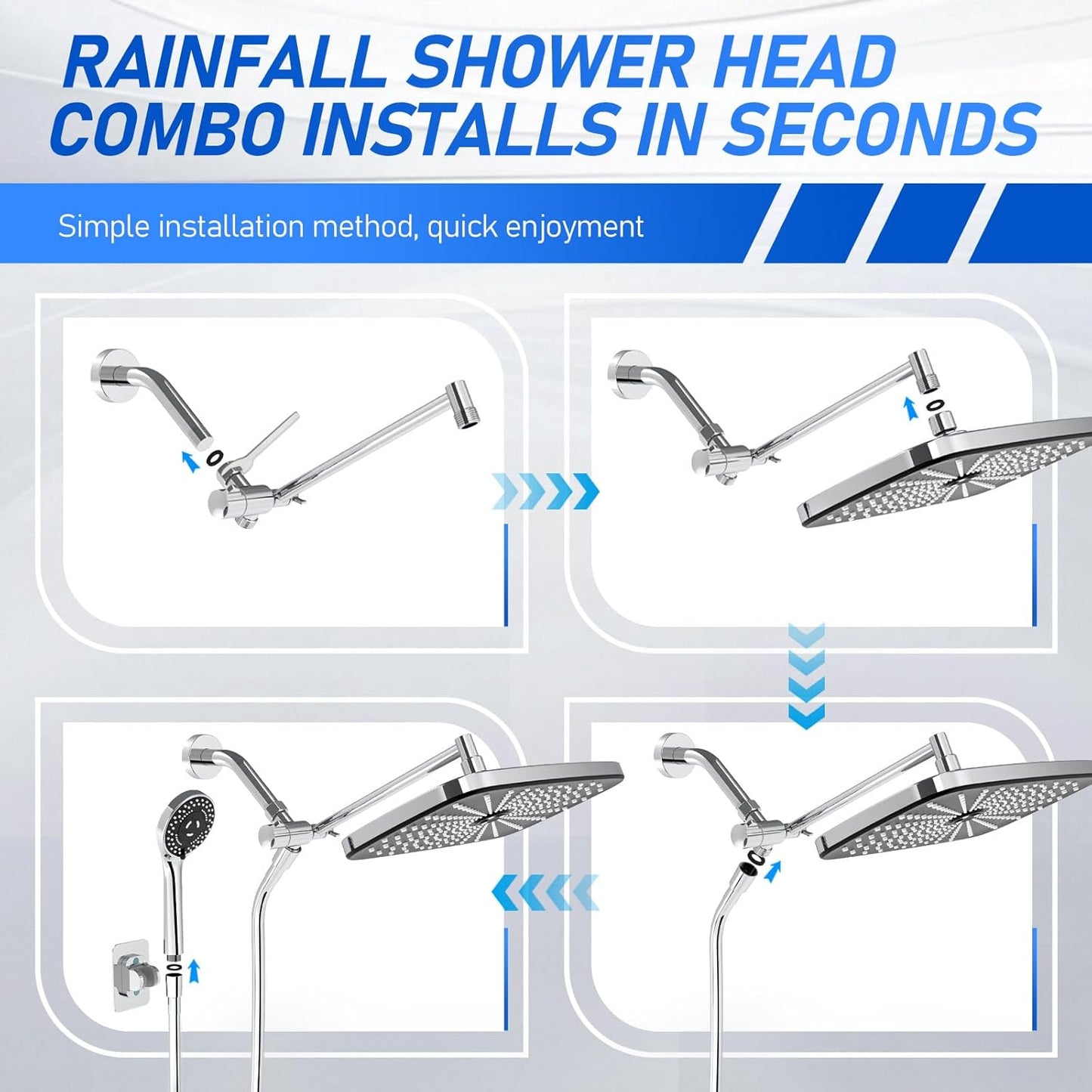 High Pressure 5-Mode Wide Rain Shower Head Combo with Handheld & Extension Arm - Black