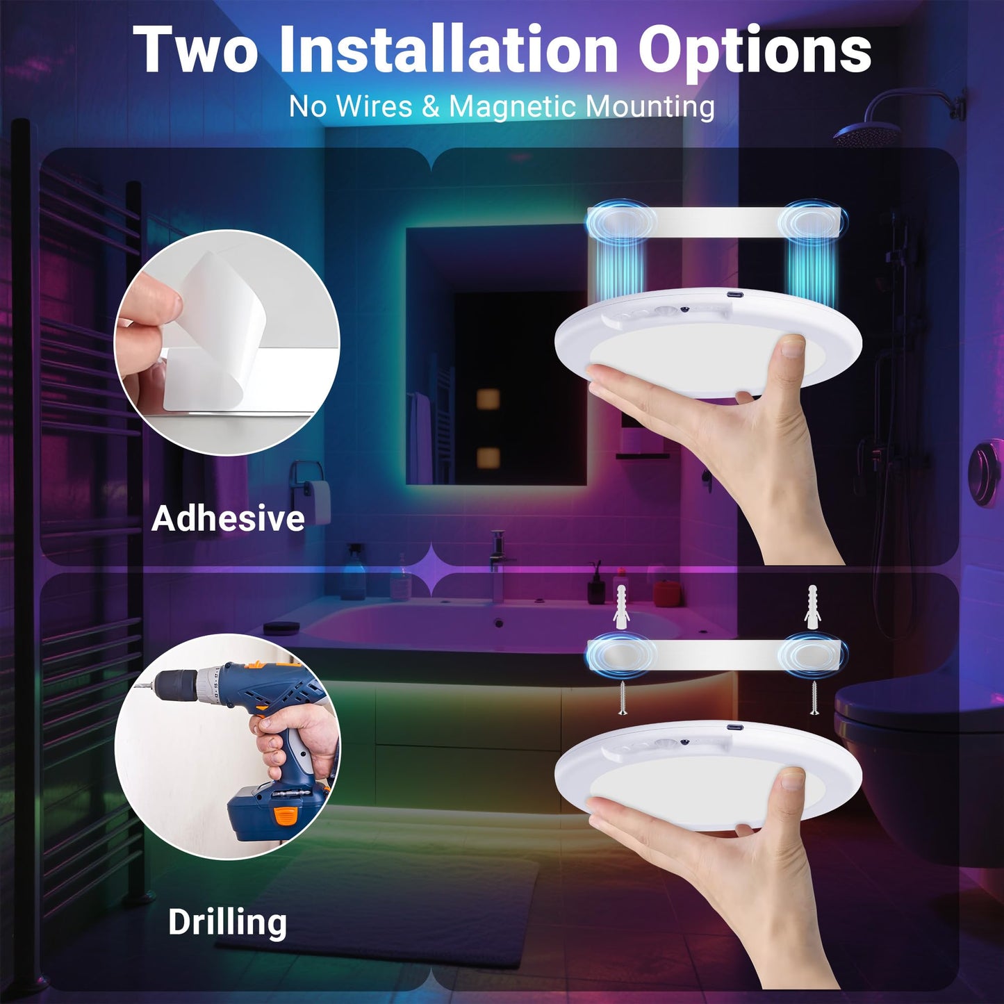 Rodalims Shower Lights for Inside Shower - 1 Pack Rechargeable Ceiling Light with Remote, Color Changing & White Timing Light, Motion Sensor Battery Powered Shower Lamp for Bathroom Closet Patio