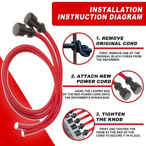 VCTGAM® Double Power Resistance Cord Compatible with AeroPilates Reformers – Dual Resistance Replacement Cords, Fits Most Corded Pilates Machines