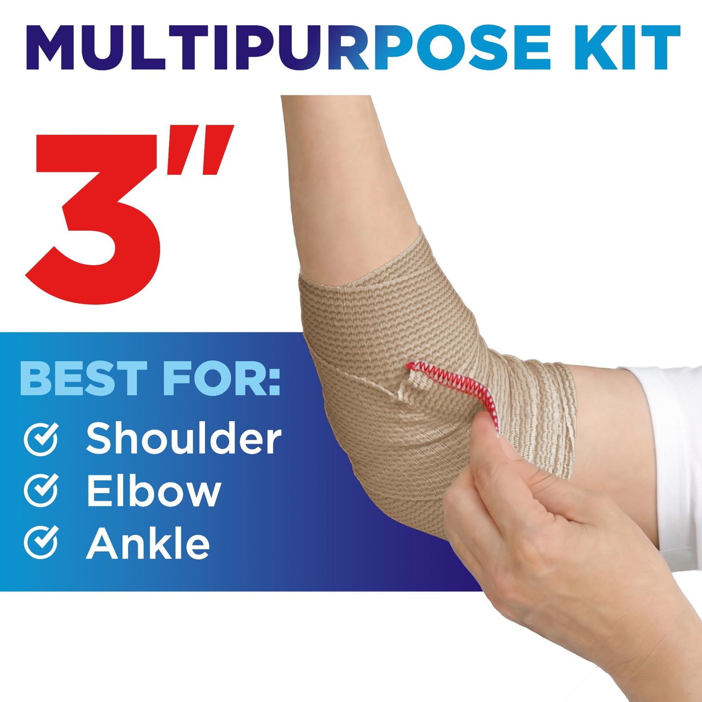 Premium Elastic Bandage Wrap - 3” (10pk) - Strong Compression for Sprains - Self-Closing Reusable Bandages for Legs and Arms - Wrist, Elbow, Foot, Knee Wrap - First Aid Kit and After Surgery Recovery