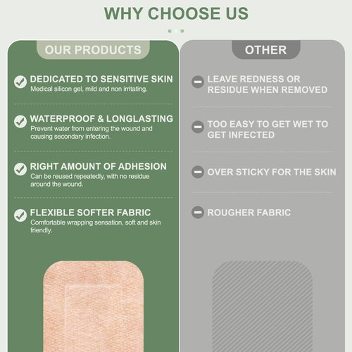 Hysimedy Silicone Adhesive Bandages Extra Large Size for Sensitive Fragile Skin 3"x4" 15 Counts Flexible Fabric Latex Free Hypoallergenic Breathable Bandages for Adhesive Allergy Wounds