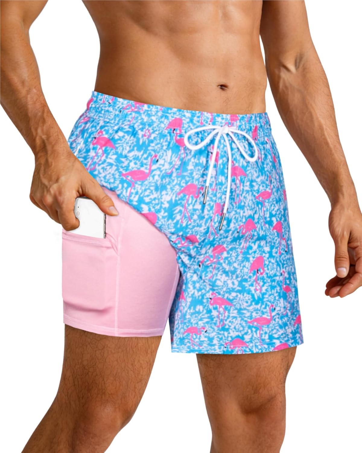 Surf Cuz Men's Swim Trunks - Quick Dry 5-Inch Bathing Suit with Compression Liner & Zipper Pockets