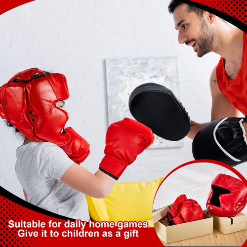 Kanayu 12 Pcs Kids Boxing Equipment Set for Beginners Ages 6-18 Years Including Boxing Helmet and Gloves Hand Wraps Sport Mouthguards Taekwondo Sparring Gear for Kids and Children(Black, Red)