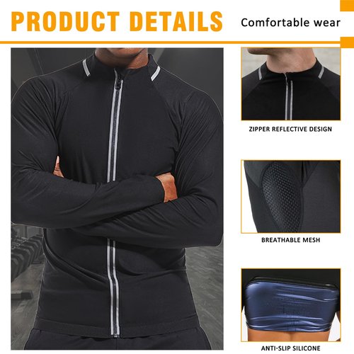 BXVX Sauna Suit for Men Weight Loss Sweat Jacket Sweating Shirt Long Sleeve Workout Suits Zipper Gym Exercise Fitness Accessories M
