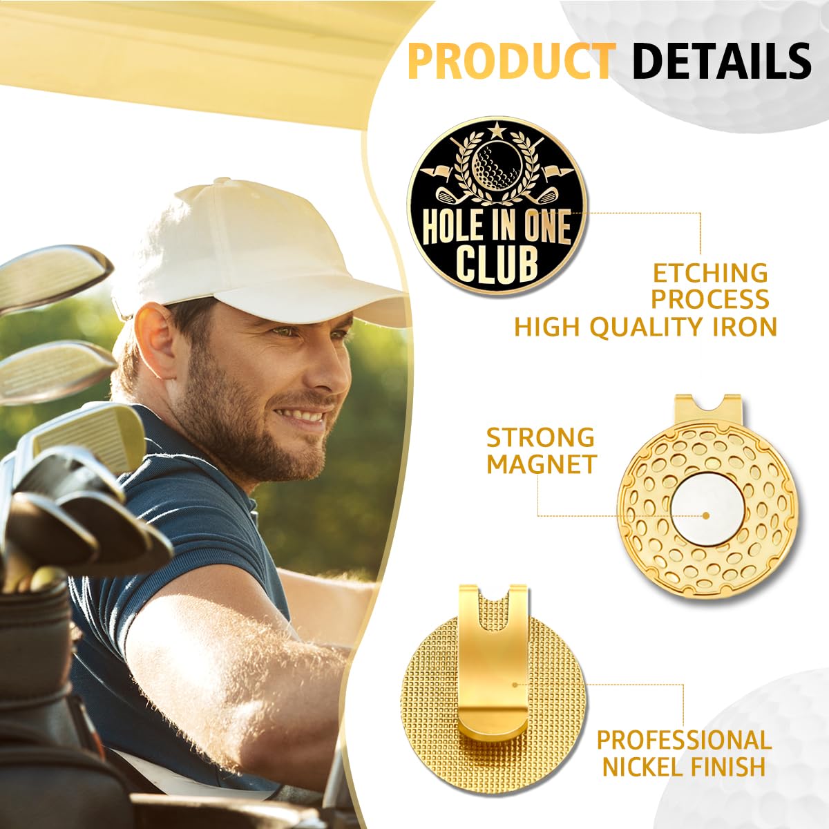 rofiowa Hole in One Club Black Gold Golf Ball Marker with Hat Clip, Funny Golf Accessories for Men Women, Christmas Father's Day Birthday Gifts for Golf Fan Golfer, Novelty Golf Gifts