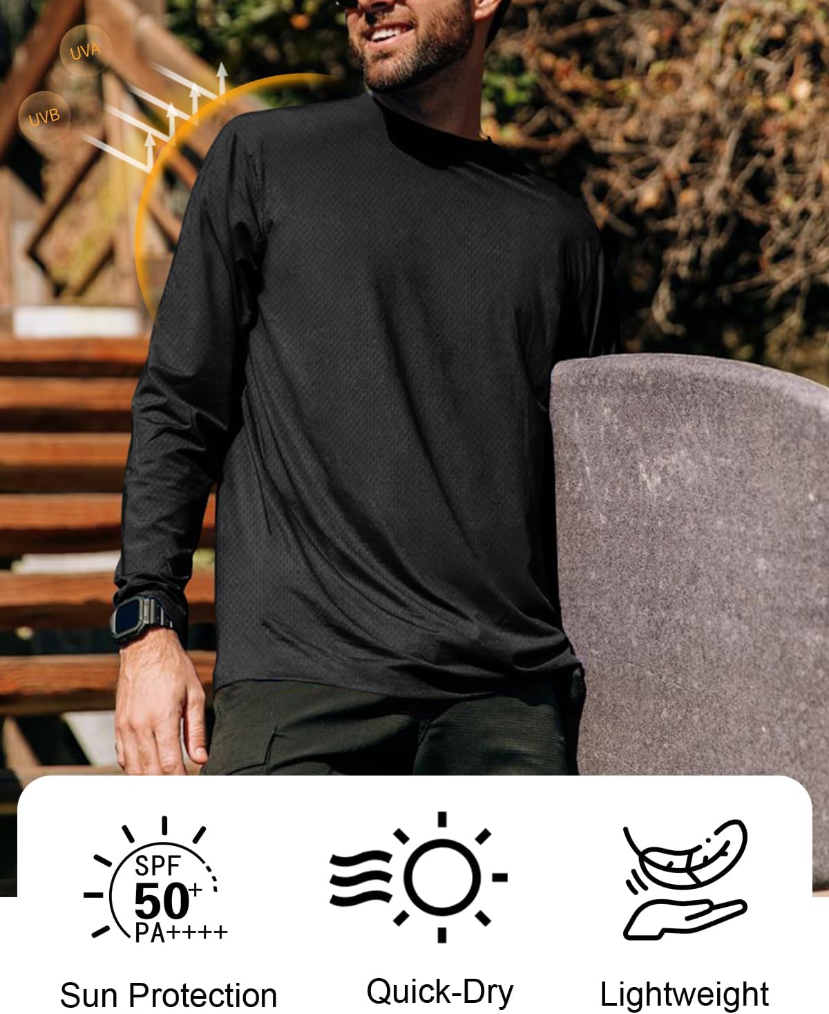 Skiennix Men's UPF 50+ Long Sleeve Tee - Quick Dry UV Sun Protection for Athletic Activities