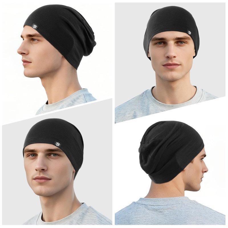 WTACTFUL 3Pack Soft Slouchy Beanie Hat for Men Women, Breathable Skull Cap Chemo Cap Night Sleeping Hat for Cycling Running Riding Hiking Casual Wear Black Gray White
