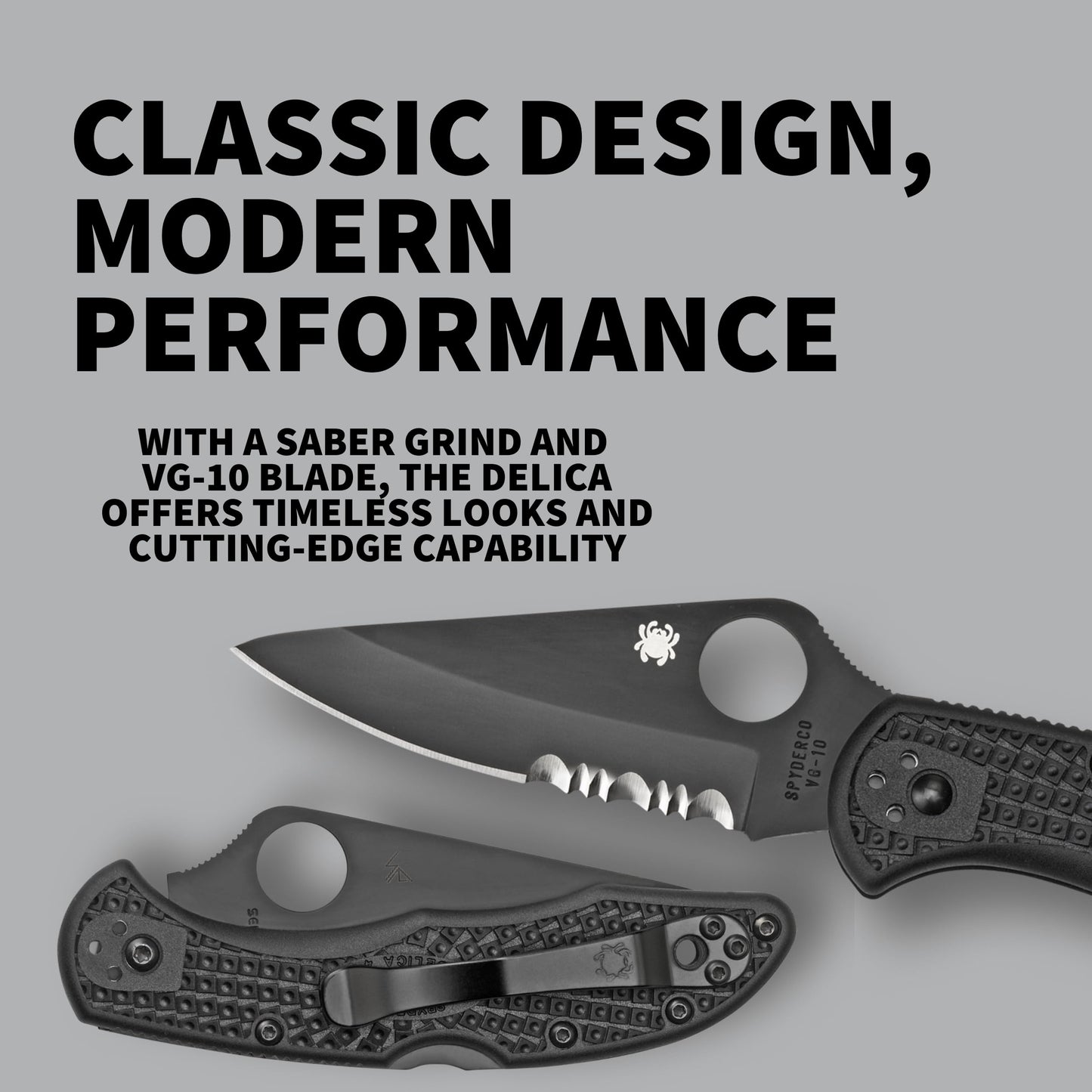 Spyderco Delica 4 Lightweight Folding Pocket Knife with 2" VG-10 Steel Blade and FRN Handle - EDC Knife for Men and Women, Perfect for Hunting, Tactical, Camping - CombinationEdge - C11PSBBK