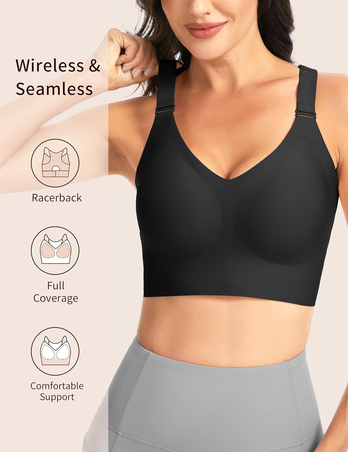 The Gym People Women's Wireless Push-Up Bralette - Comfortable Seamless Racerback Design