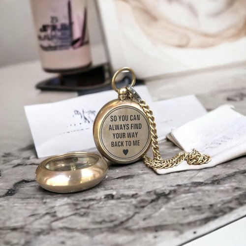 ZUBIA Engraved Brass Compass with Chain and Leather Case – “So You Can Always Find Your Way Back to Me” – Personalized Pocket Compass for Birthday, Anniversary, or Baptism