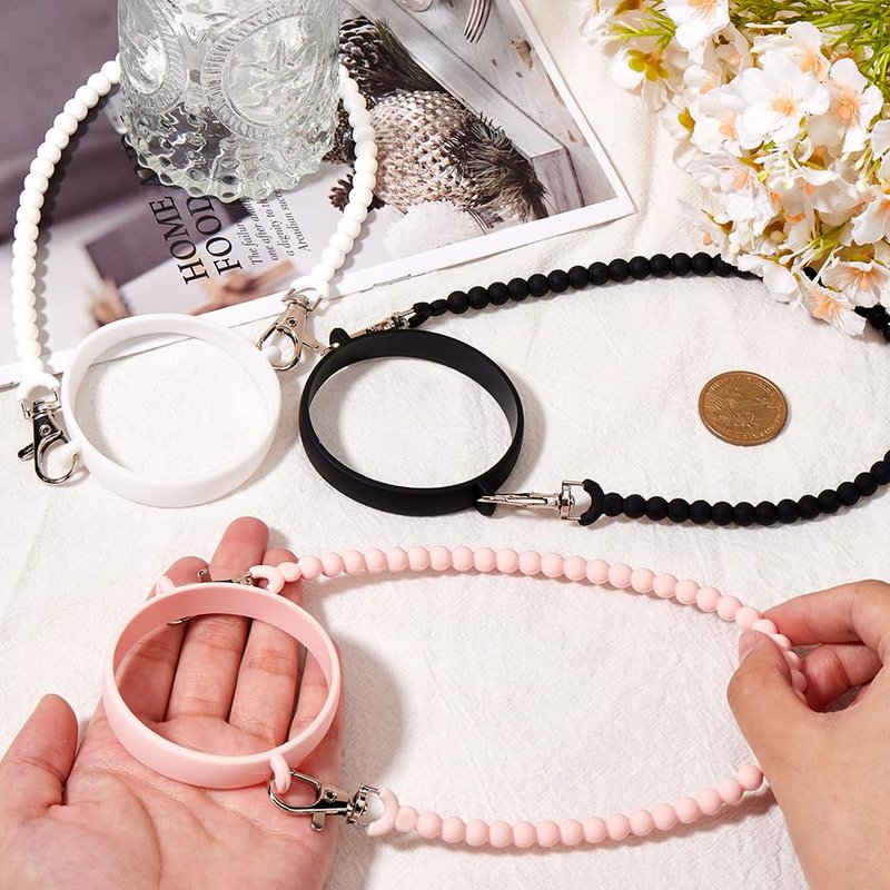GORGECRAFT 3Pcs 3 Colors Water Bottle Handle Strap Pink White Black Soft Rubber Silicone Round Twist Tumbler Bottles Sling Carrier Holders Straps for Walking Hiking Compatible Cup Accessories