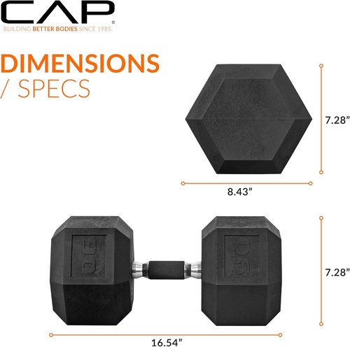 CAP Barbell Coated Hex Dumbbell - Versatile Weights from 10 to 120 lbs | Multiple Colors Available